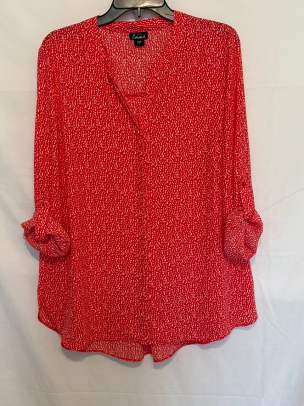SIMPLY EMMA ~Women's Red Adjustable Long-sleeve Button-down Blouse ~ Sz.1X